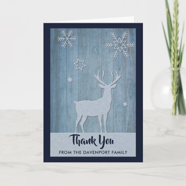 Tarjeta Navidades Rústicos De Los Renos Azules De Madera (Anverso)