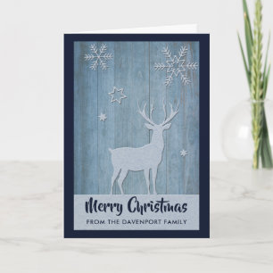 Tarjeta Navidades Rústicos De Los Renos Azules De Madera