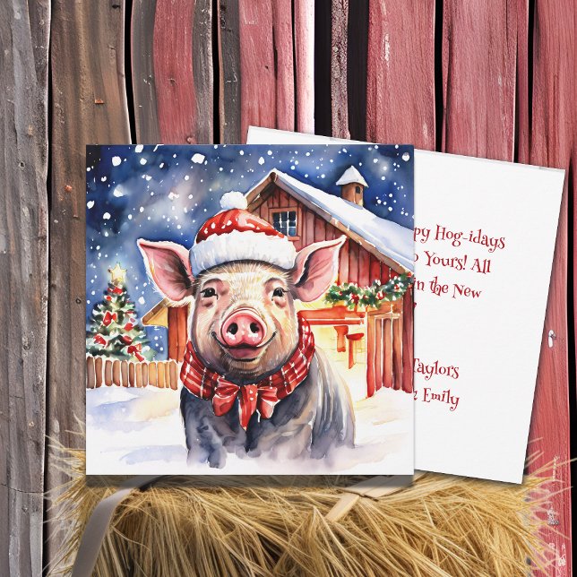 Tarjeta Navidades rústicos y bonitos, cerdo y granero, pro (Subido por el creador)