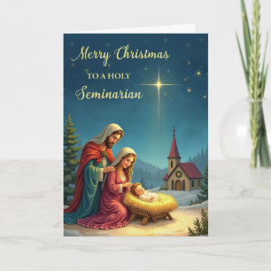 Tarjeta Navidades sagrados natividad con iglesia