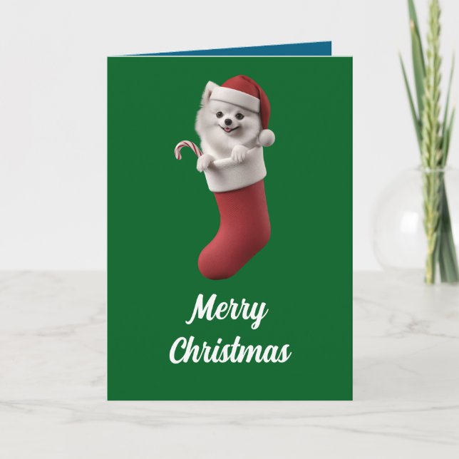 Tarjeta Navidades Samoyed Stocking (Anverso)