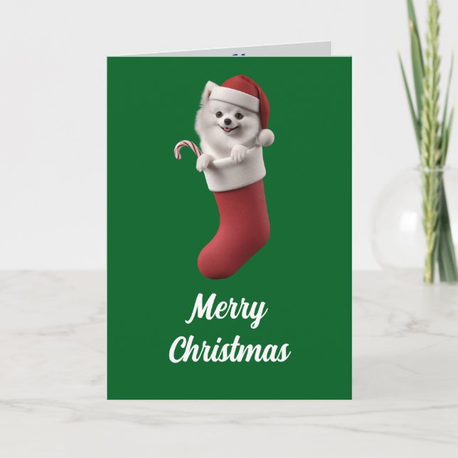 Tarjeta Navidades Samoyed Stocking (Anverso)