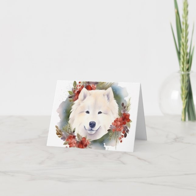 Tarjeta Navidades Samoys Wreath Festive Pup (Anverso)