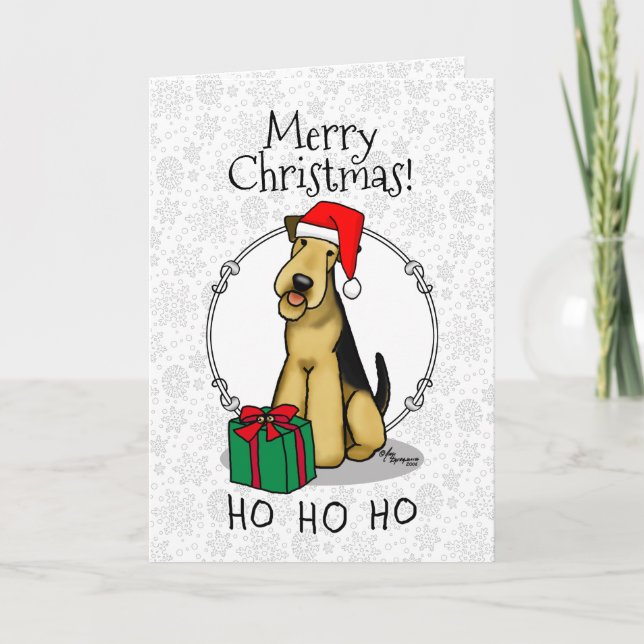 Tarjeta Navidades Santa Airedale Terrier HO HO Cute (Anverso)