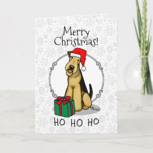 Tarjeta Navidades Santa Airedale Terrier HO HO Cute