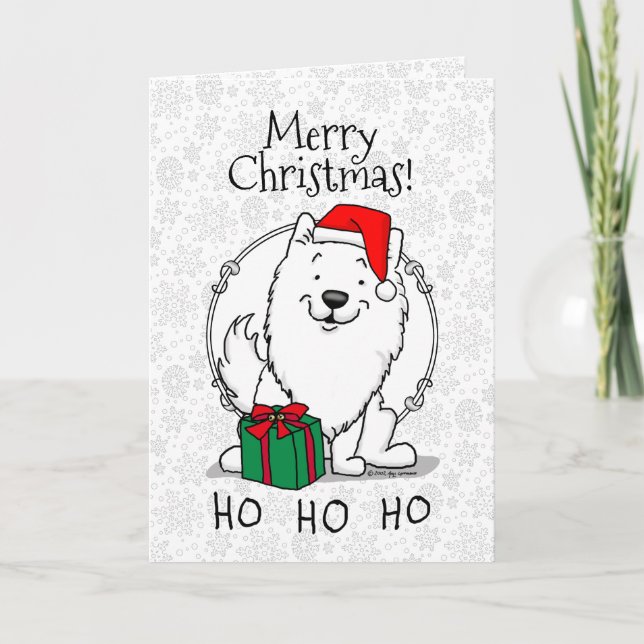 Tarjeta Navidades Santa American Eskimo Dog HO HO Cute (Anverso)