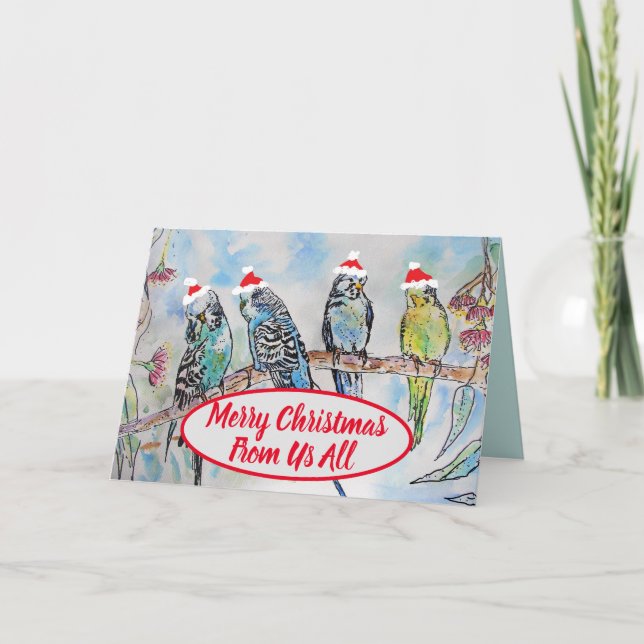Tarjeta Navidades Santa Budgies Budgie Funny Bird Card (Anverso)