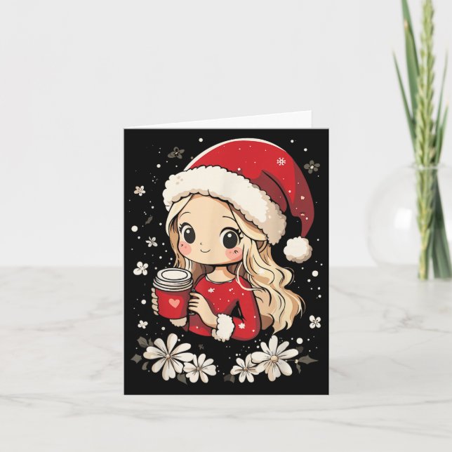 Tarjeta Navidades Santa Chica Café Flor Niños Santa Mujer (Anverso)