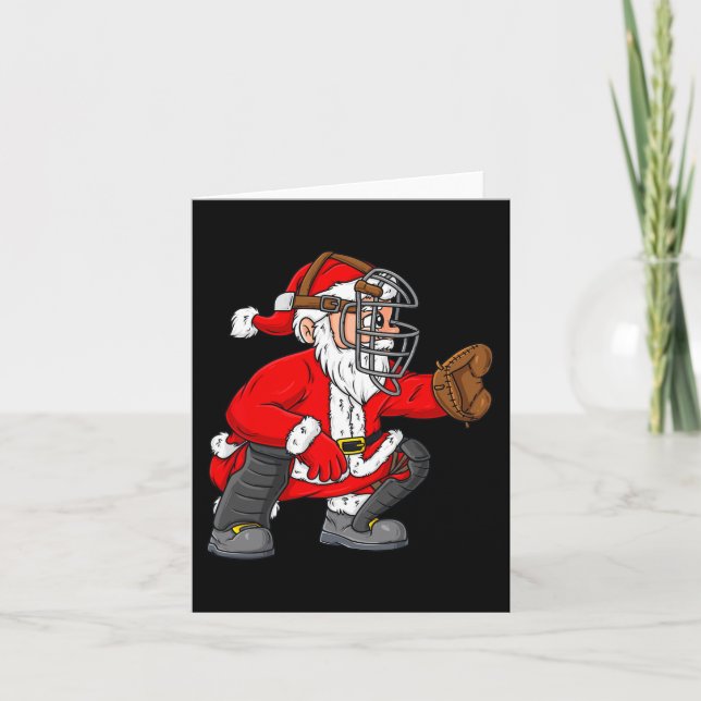 Tarjeta Navidades Santa Claus Chicas de beisbol Catcher Bo (Anverso)