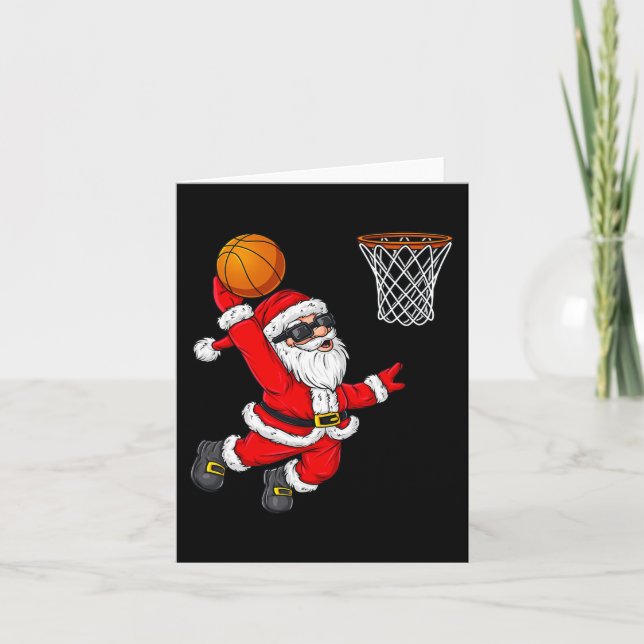 Tarjeta Navidades Santa Claus Dunking A Basketball Boys Ki (Anverso)