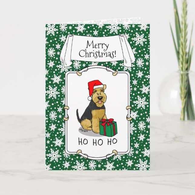 Tarjeta Navidades Santa Claus Gorra Welsh Terrier Dog Cute (Anverso)