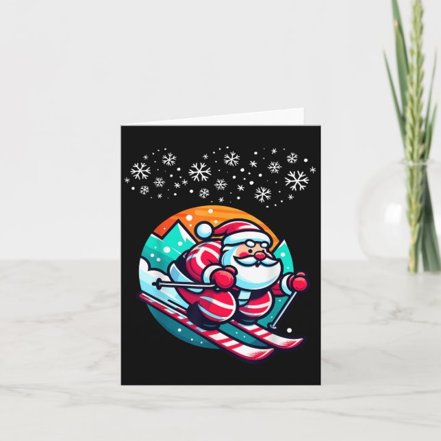 Tarjeta Navidades Santa Claus Ski Hut Gracioso (Anverso)