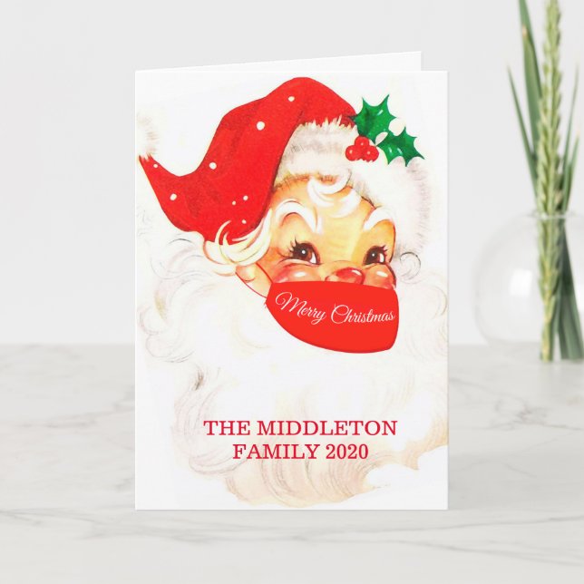 Tarjeta Navidades Santa Corona Máscara Red de Distancia So (Anverso)