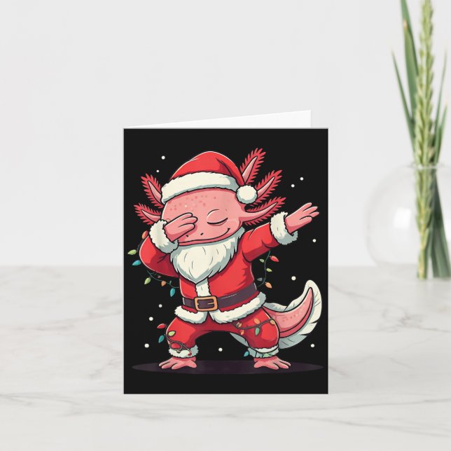Tarjeta Navidades Santa Costume Dabbing Axolotl Luz de Nav (Anverso)