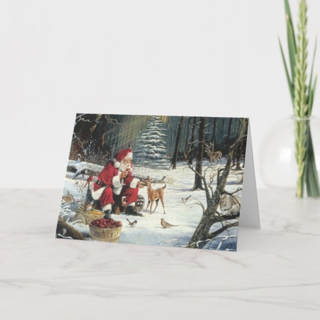 Tarjeta Navidades Santa Deer Wildlife Navidad (Anverso)