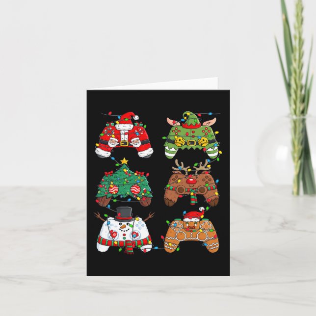Tarjeta Navidades Santa Elf alumbran controladores de jueg (Anverso)