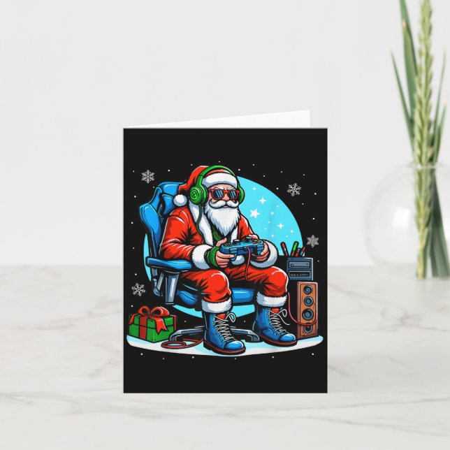 Tarjeta Navidades Santa Gamer Xmas Gracioso Video Gaming C (Anverso)