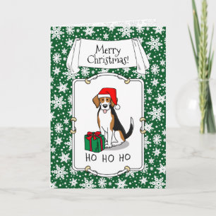 Tarjeta Navidades Santa Hat Beagle (triple color 3) Dog Cu