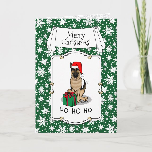 Tarjeta Navidades Santa Hat German Shepherd Dog Cute (Anverso)