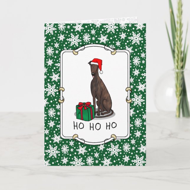 Tarjeta Navidades Santa Hat Greyhound Dog (romano le) Cute (Anverso)