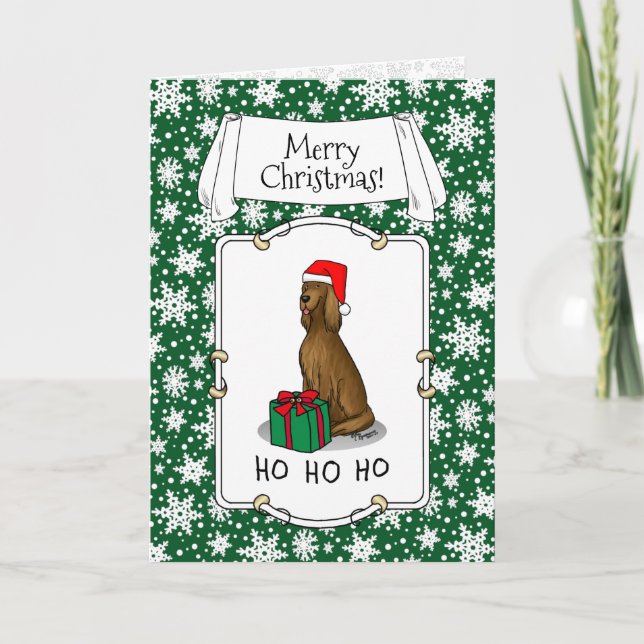 Tarjeta Navidades Santa Hat Irish Setter Dog (rojo 1) (Anverso)