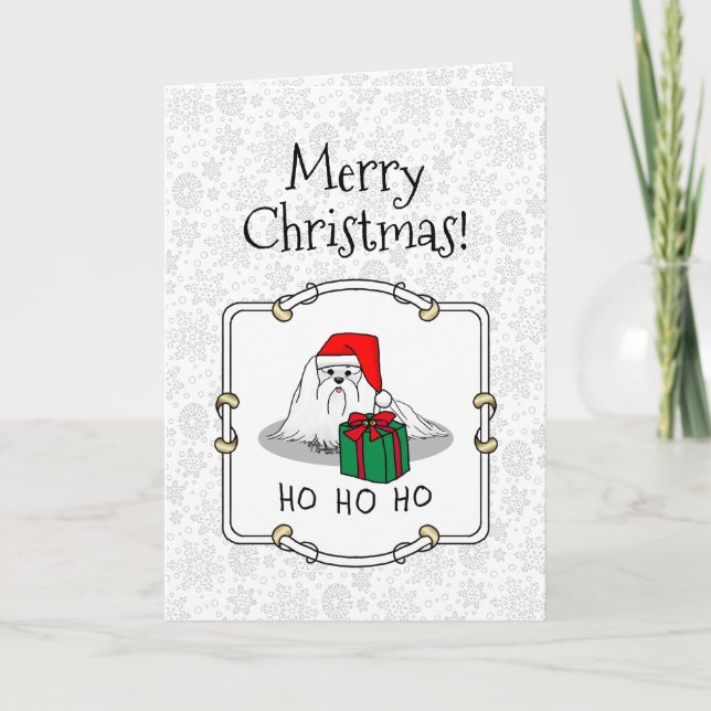 Tarjeta Navidades Santa Hat Perro maltés Cute gracioso (Anverso)