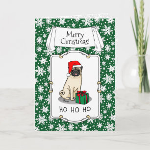 Tarjeta Navidades Santa Hat Pug Dog (flor claro) Cute