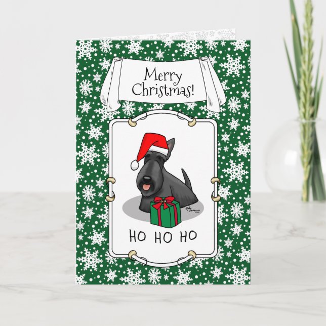 Tarjeta Navidades Santa Hat Scottish Terrier (negro) (Anverso)