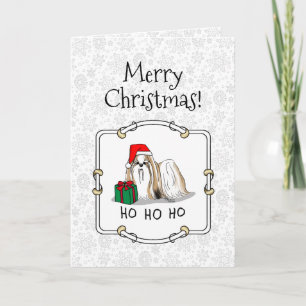 Tarjeta Navidades Santa Hat Shih Tzu (blanco moreno) Perro