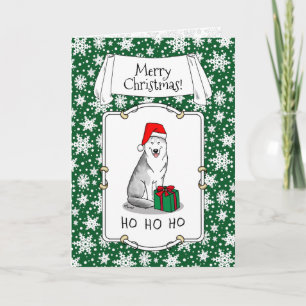 Tarjeta Navidades Santa Hat Siberian Husky (plata) Cute