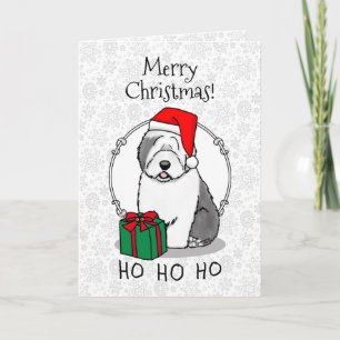 Tarjeta Navidades Santa Old English Sheepdog (Gris 1) Cute