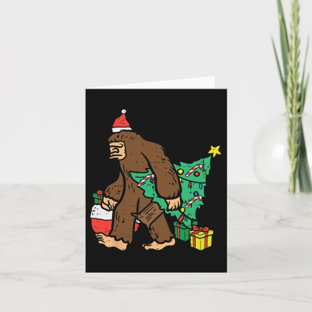 Tarjeta Navidades Sasquatch Bigfoot Xmas Niños Hombres Muj (Anverso)