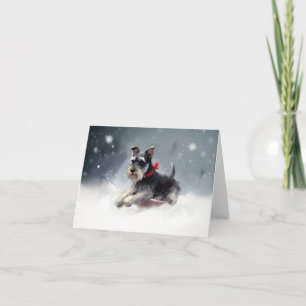 Tarjeta Navidades Schnauzer en miniatura en invierno