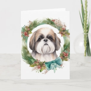 Tarjeta Navidades Shih Tzu abuchean presentación festiva