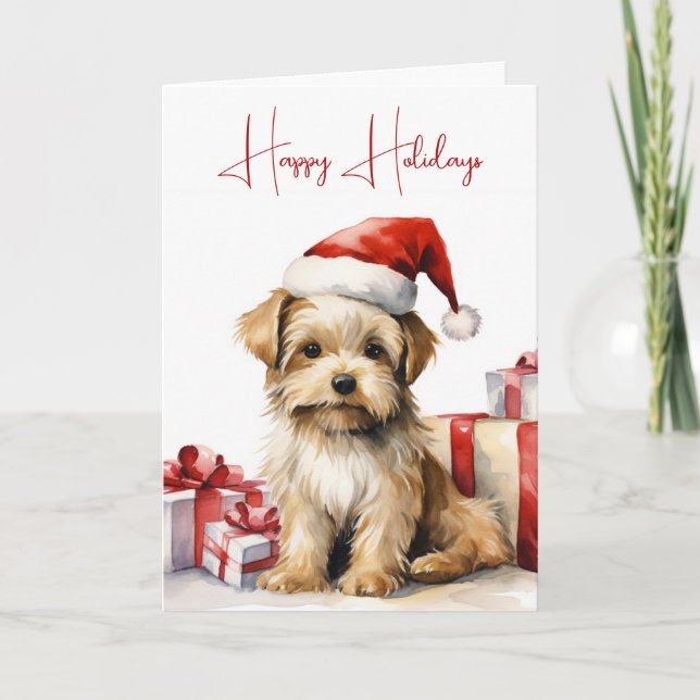 Tarjeta Navidades Shih-Tzu con regalos de vacaciones (Anverso)