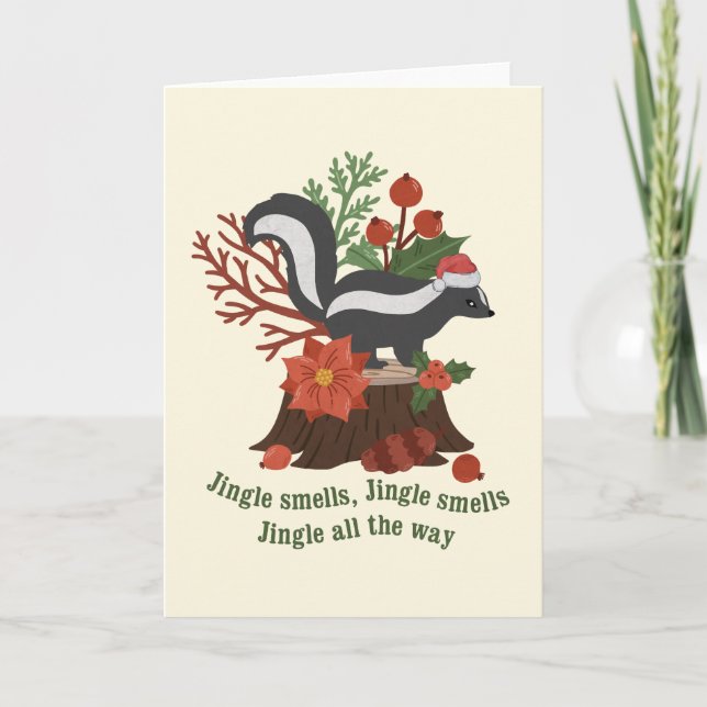 Tarjeta Navidades Skunk Pun: Huele a jingle (Anverso)