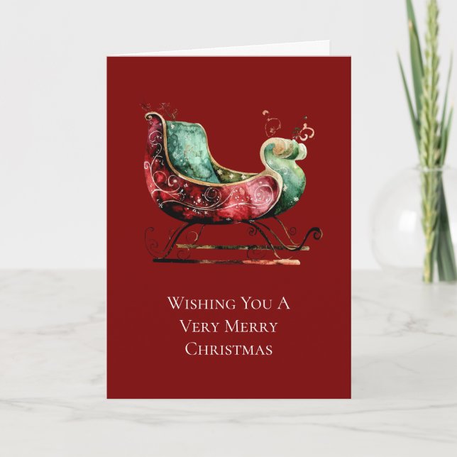 Tarjeta Navidades Sleigh Red Green (Anverso)
