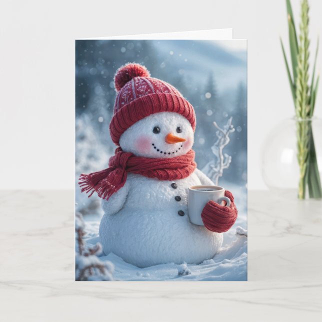Tarjeta Navidades Snowman con chocolate caliente (Anverso)