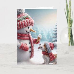 Tarjeta Navidades Snowman con perro