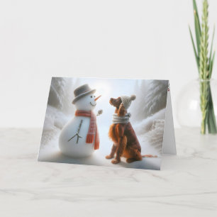 Tarjeta Navidades Snowman con un perro guardián irlandés