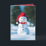 Tarjeta Navidades Snowman En Copos De Nieve<br><div class="desc">Hombre de nieve lindo con una corbata roja con copos de nieve.</div>