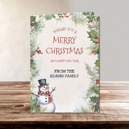 Tarjeta Navidades Snowman Holly Fir y la familia de la esc