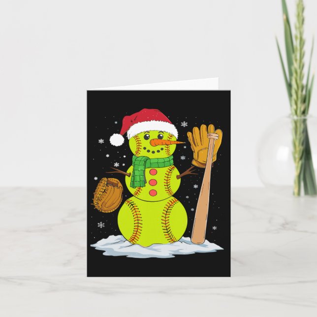 Tarjeta Navidades Snowman Softball Pitcher Niños Adolescen (Anverso)