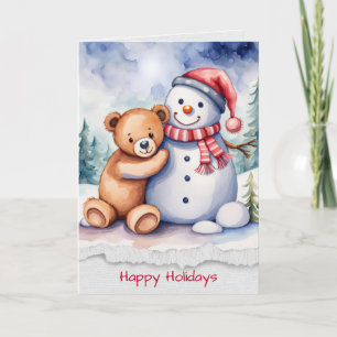 Tarjeta Navidades Snowman y Teddy Bear