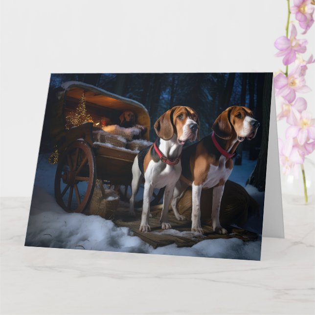 Tarjeta Navidades Snowy Sleigh de Foxhound Inglés American (Orquídea)