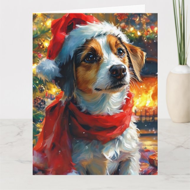 Tarjeta Navidades soñados acuarela de beagle cachorro (Anverso)