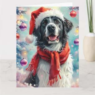 Tarjeta Navidades soñados acuarela de perro negro y blanco