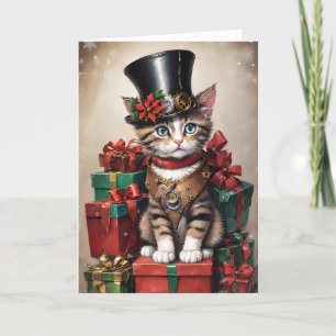 Tarjeta Navidades Steampunk Tabby Kitten