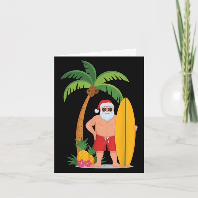 Tarjeta Navidades Surf Santa Beach Ne Vacation Surfing (Anverso)