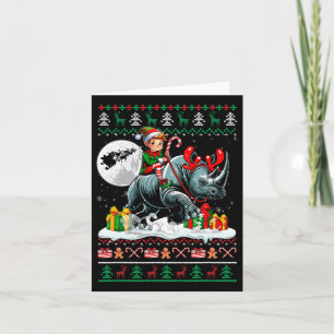 Tarjeta Navidades Sweater Elf Riding Rhino Matando Niños T